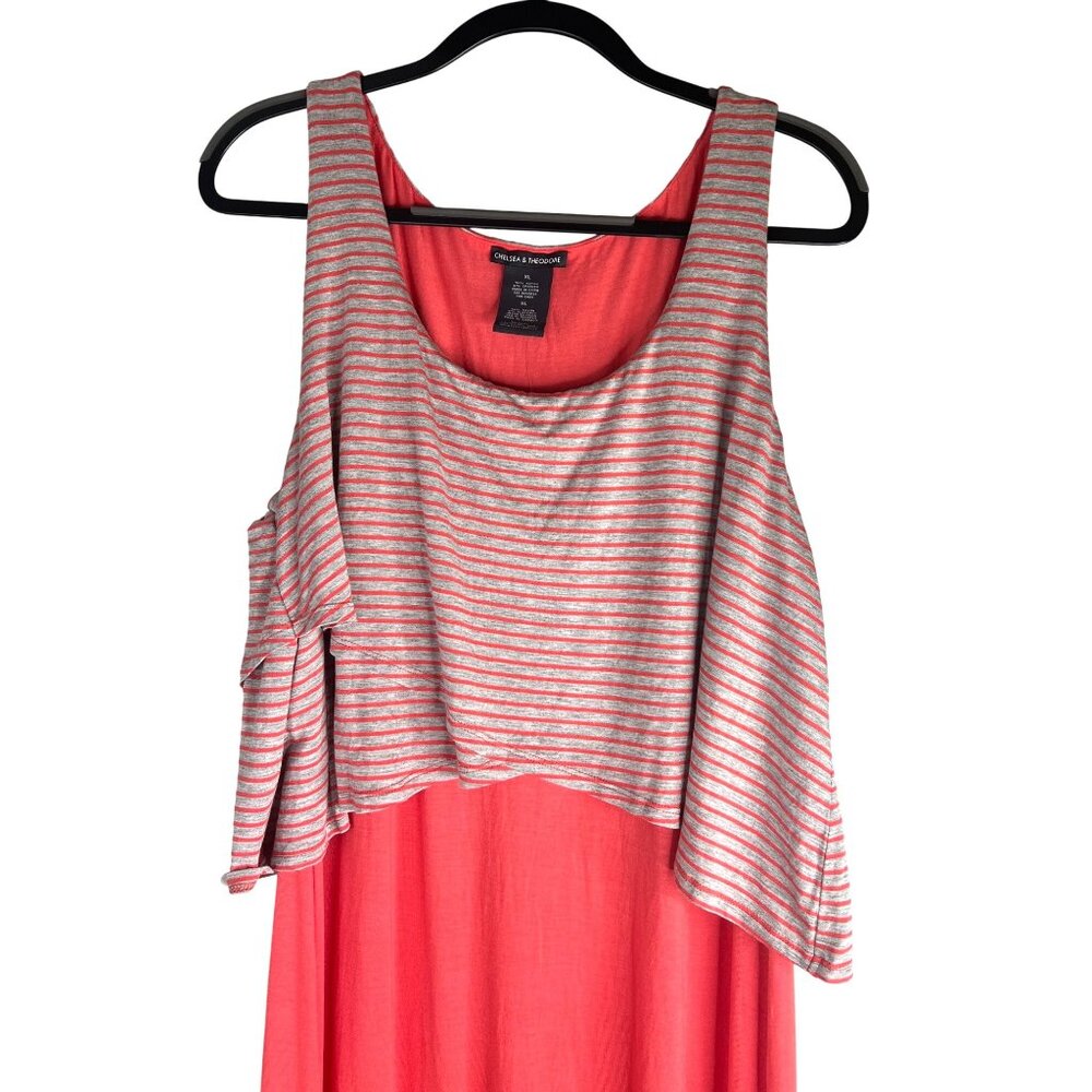 Chelsea & Theodore Coral Pink Striped Sleeveless Maxi Dress XL Relaxed Summer Fi - Picture 5 of 11